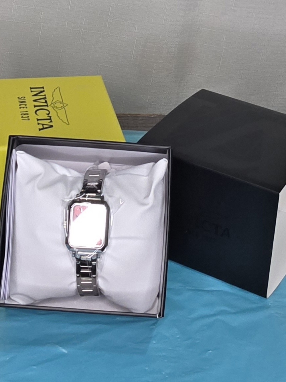 Invicta Silver Rectangular Stainless Steel Bracelet Watch with Polished Face